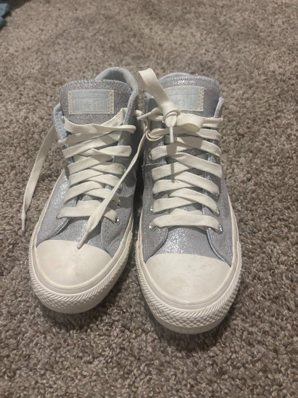 Converse Chuck Taylor All star high top sneakers womens size 8 glitter silver